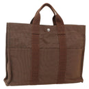 HERMES Her Line Tote MM Tote Bag Canvas Brown Silver Auth 179734A-1