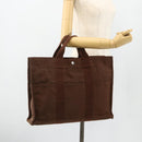 HERMES Her Line Tote MM Tote Bag Canvas Brown Silver Auth 179734A-20