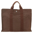 HERMES Her Line Tote MM Tote Bag Canvas Brown Silver Auth 179734A-3