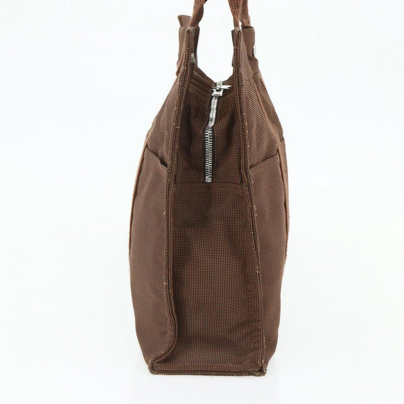 HERMES Her Line Tote MM Tote Bag Canvas Brown Silver Auth 179734A