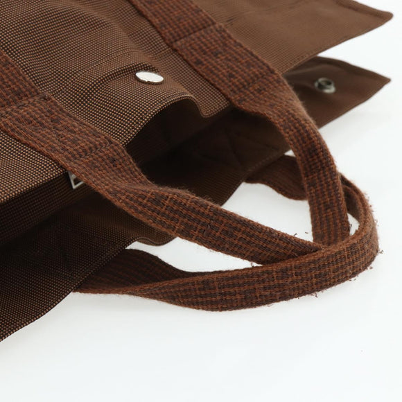 HERMES Her Line Tote MM Tote Bag Canvas Brown Silver Auth 179734A