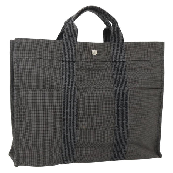 HERMES Her Line Tote MM Tote Bag Canvas Gray Silver Auth 179736A