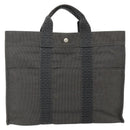 HERMES Her Line Tote MM Tote Bag Canvas Gray Silver Auth 179736A-2