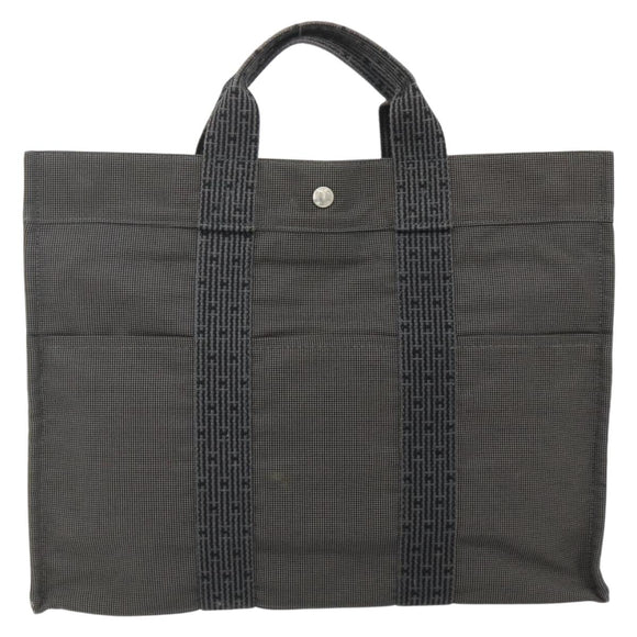 HERMES Her Line Tote MM Tote Bag Canvas Gray Silver Auth 179736A