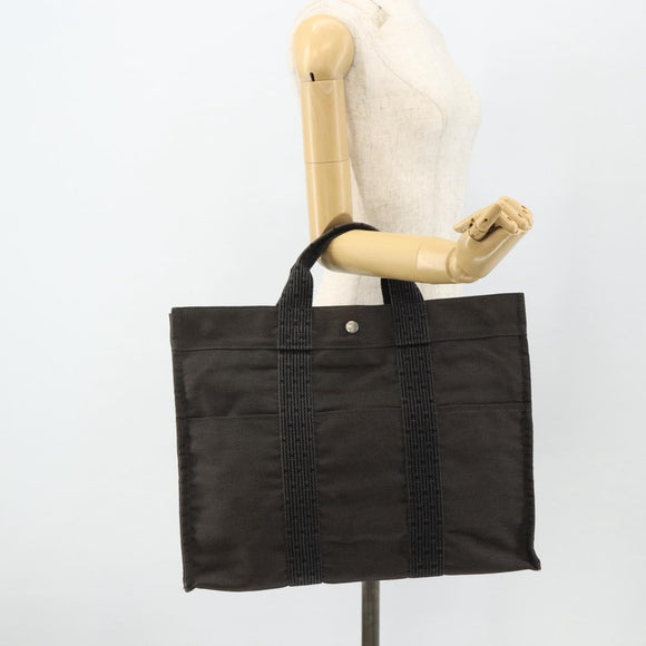 HERMES Her Line Tote MM Tote Bag Canvas Gray Silver Auth 179736A