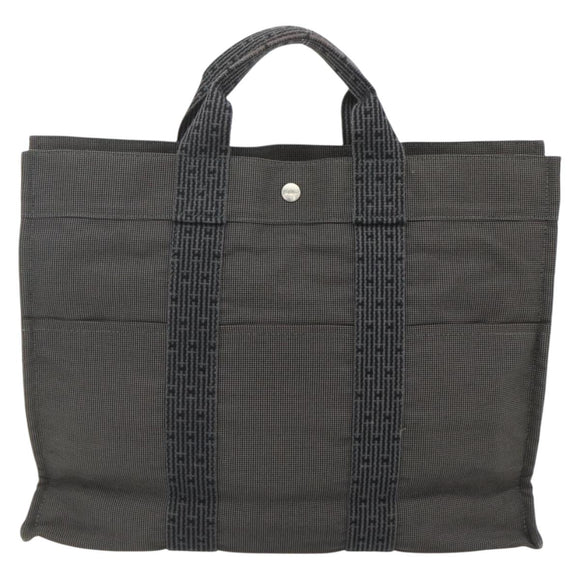 HERMES Her Line Tote MM Tote Bag Canvas Gray Silver Auth 179736A
