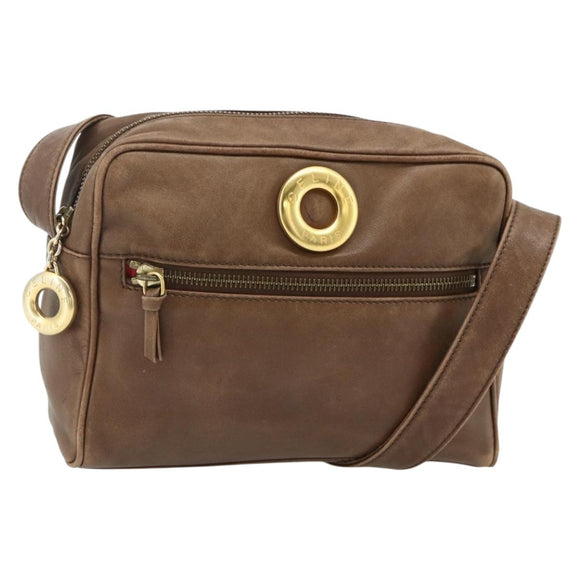 CELINE Circle Shoulder Bag Leather Brown Gold Auth 179757