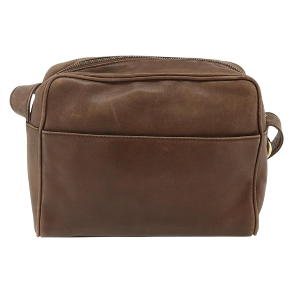 CELINE Circle Shoulder Bag Leather Brown Gold Auth 179757