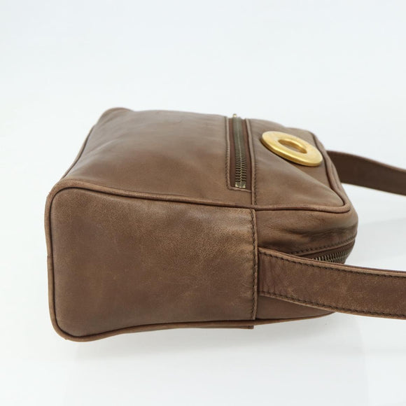 CELINE Circle Shoulder Bag Leather Brown Gold Auth 179757