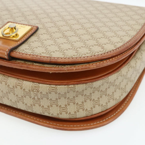 CELINE Macadam Canvas Shoulder Bag PVC Beige Gold Auth 179759