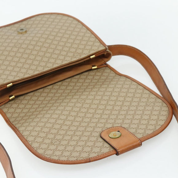 CELINE Macadam Canvas Shoulder Bag PVC Beige Gold Auth 179759