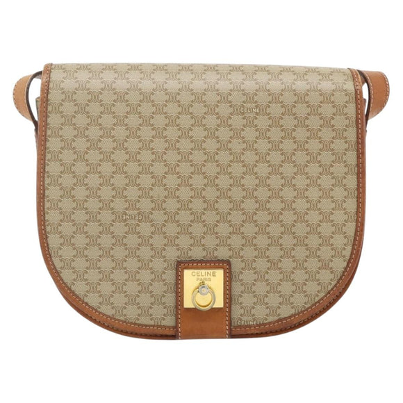 CELINE Macadam Canvas Shoulder Bag PVC Beige Gold Auth 179759