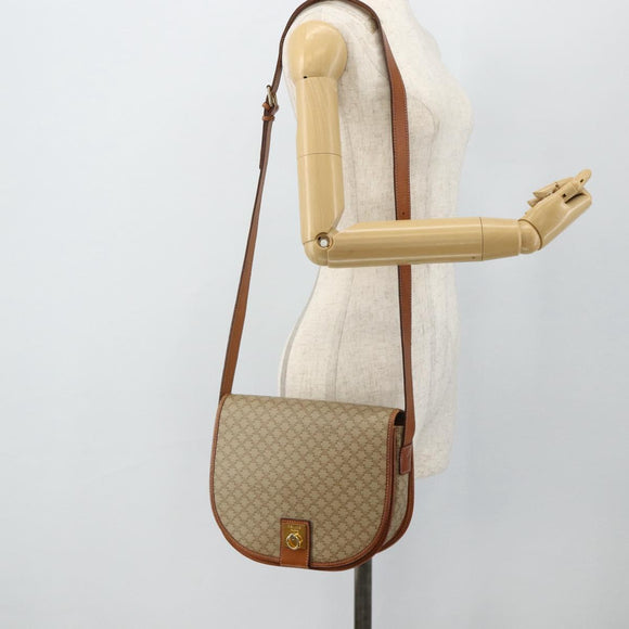 CELINE Macadam Canvas Shoulder Bag PVC Beige Gold Auth 179759