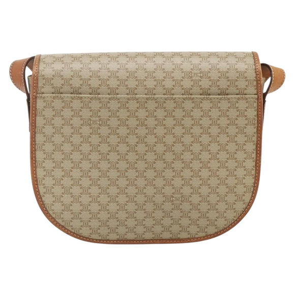 CELINE Macadam Canvas Shoulder Bag PVC Beige Gold Auth 179759
