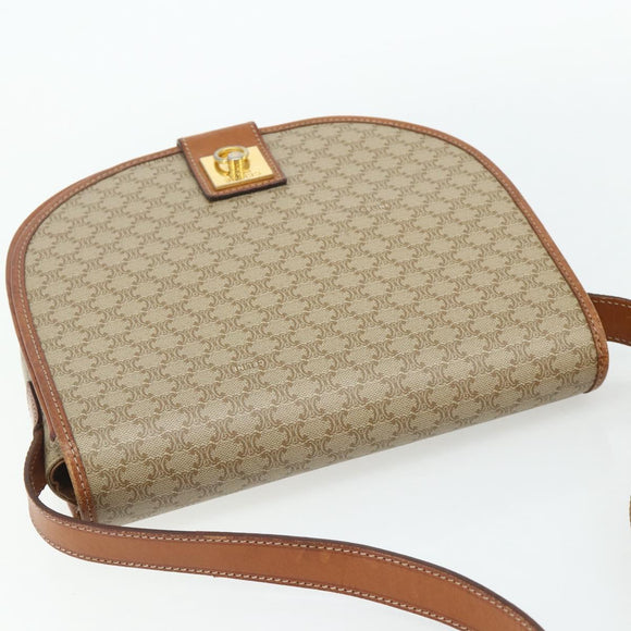 CELINE Macadam Canvas Shoulder Bag PVC Beige Gold Auth 179759