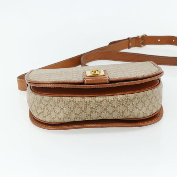 CELINE Macadam Canvas Shoulder Bag PVC Beige Gold Auth 179759
