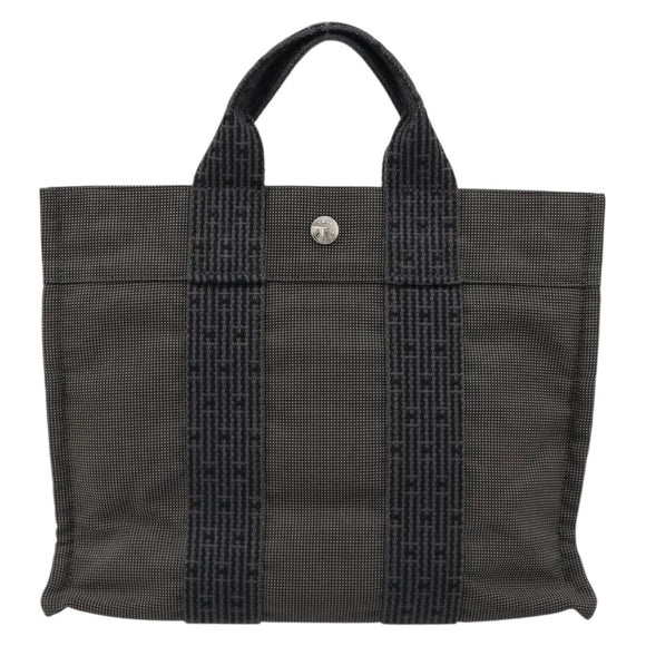 HERMES Her Line PM Handtasche Canvas Grau Silber Auth 179760A