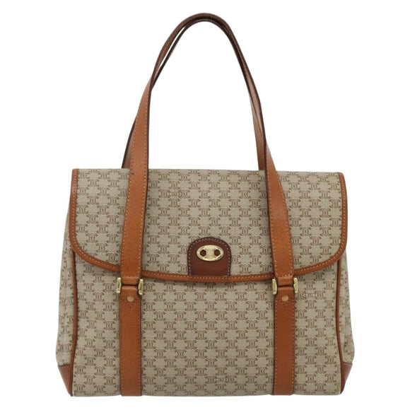 CELINE Macadam Canvas Hand Bag PVC Beige Gold Auth 179761