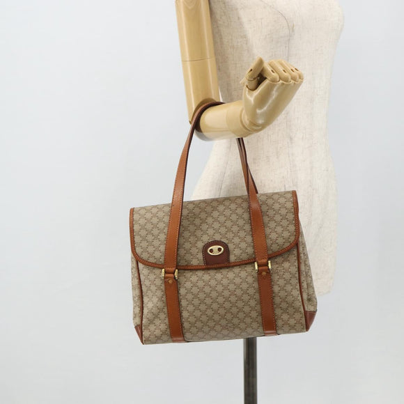 CELINE Macadam Canvas Hand Bag PVC Beige Gold Auth 179761