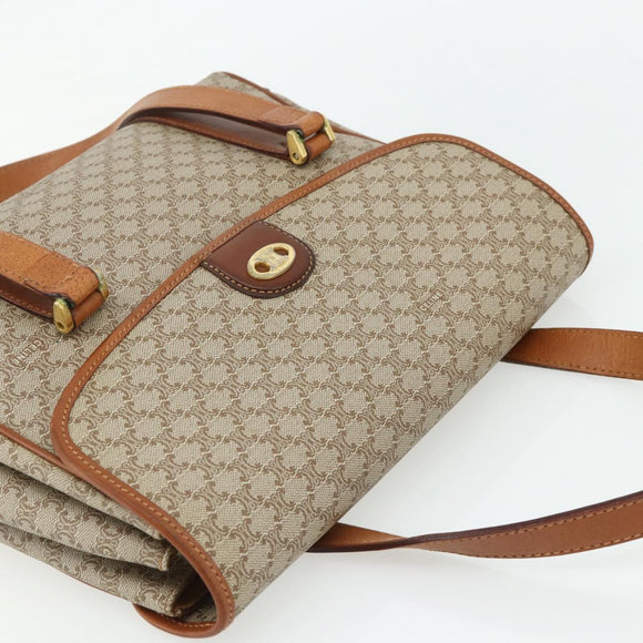 CELINE Macadam Canvas Hand Bag PVC Beige Gold Auth 179761