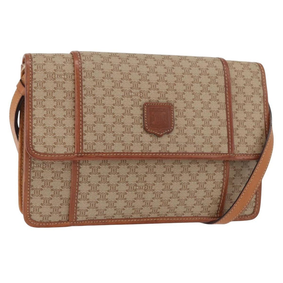 CELINE Macadam Canvas Shoulder Bag PVC Beige Gold Auth 179762A