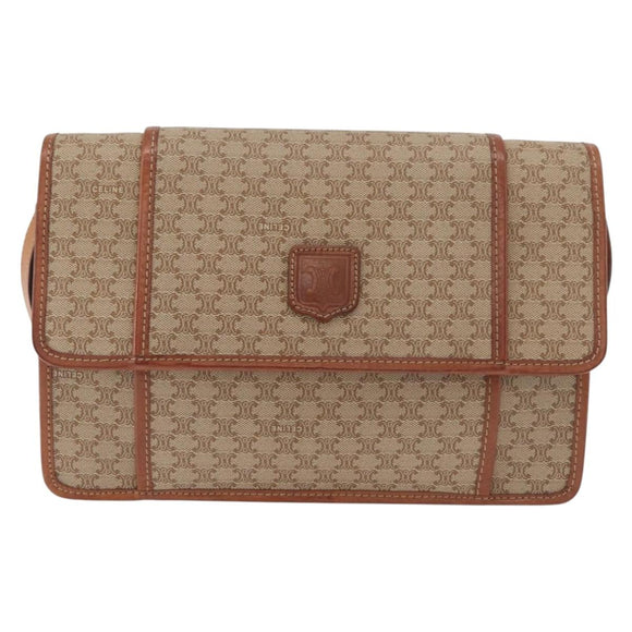 CELINE Macadam Canvas Shoulder Bag PVC Beige Gold Auth 179762A