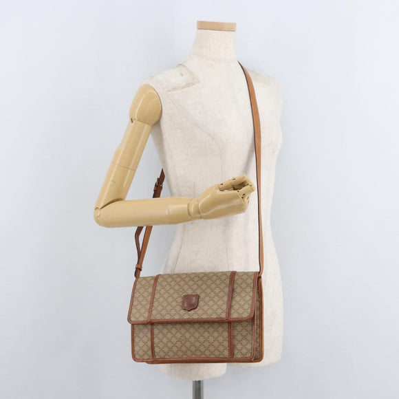 CELINE Macadam Canvas Shoulder Bag PVC Beige Gold Auth 179762A