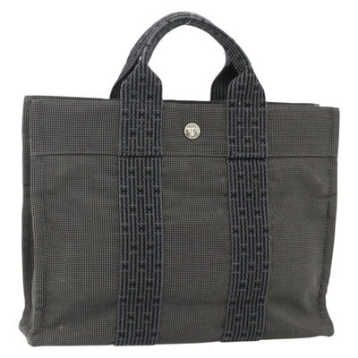 HERMES Her LinePM Hand Bag Canvas Gray Silver Auth 179763A