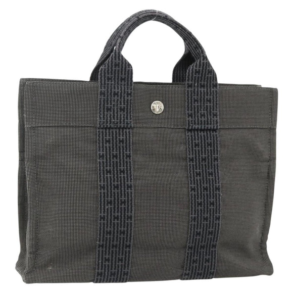 HERMES Her LinePM Hand Bag Canvas Gray Silver Auth 179763A