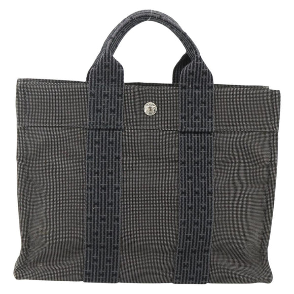 HERMES Her LinePM Hand Bag Canvas Gray Silver Auth 179763A