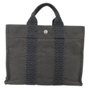 HERMES Her LinePM Hand Bag Canvas Gray Silver Auth 179763A-2