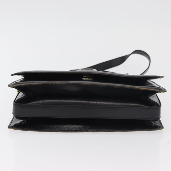 GUCCI Horsebit Web Sherry Line Shoulder Bag Leather Black Gold Auth 179764