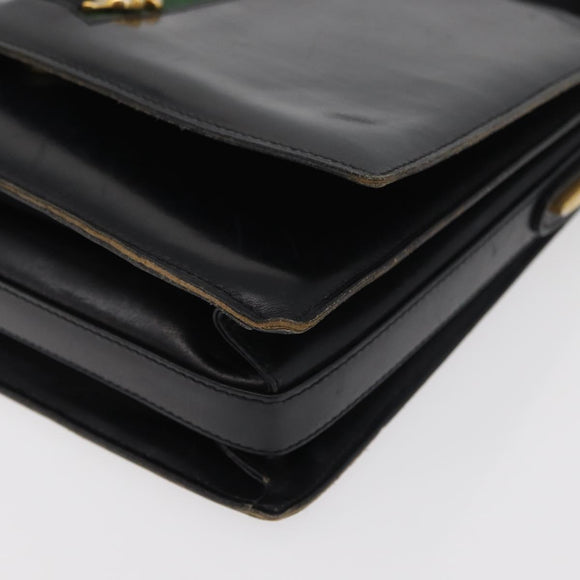 GUCCI Horsebit Web Sherry Line Shoulder Bag Leather Black Gold Auth 179764