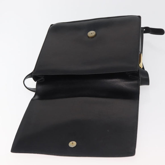 GUCCI Horsebit Web Sherry Line Shoulder Bag Leather Black Gold Auth 179764