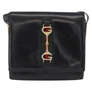 GUCCI Horsebit Web Sherry Line Shoulder Bag Leather Black Gold Auth 179764-2