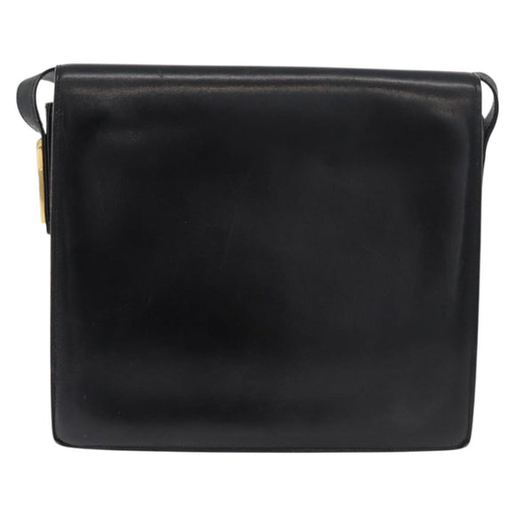 GUCCI Horsebit Web Sherry Line Shoulder Bag Leather Black Gold Auth 179764