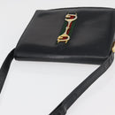 GUCCI Horsebit Web Sherry Line Shoulder Bag Leather Black Gold Auth 179764-6