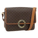 CELINE Macadam Canvas Shoulder Bag PVC Leather Brown Gold Auth 179765A-1