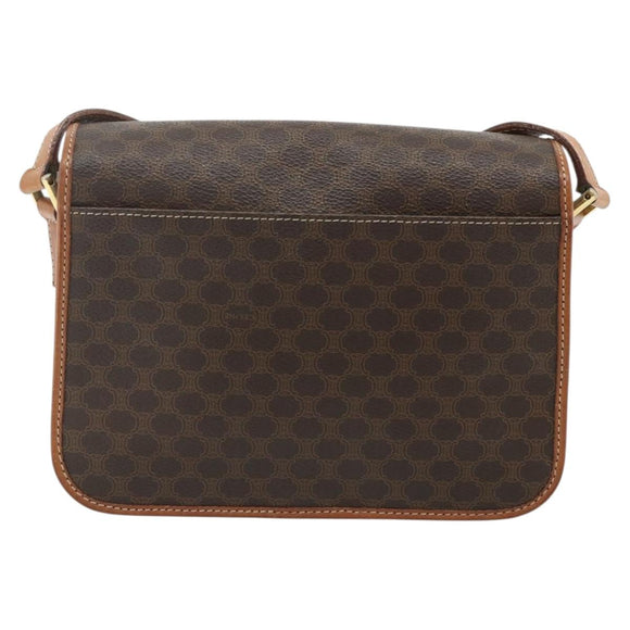 CELINE Macadam Canvas Shoulder Bag PVC Leather Brown Gold Auth 179765A
