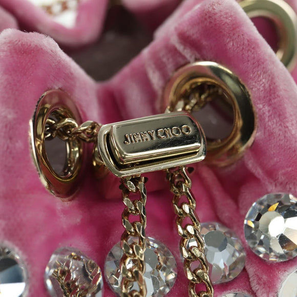 Jimmy Choo Chain Bonbon Shoulder Bag Velor 2way Pink Gold Auth 179776SAM