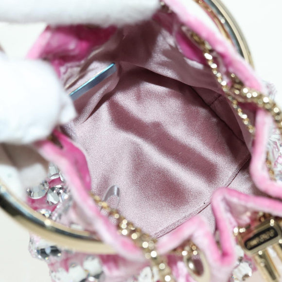 Jimmy Choo Chain Bonbon Shoulder Bag Velor 2way Pink Gold Auth 179776SAM