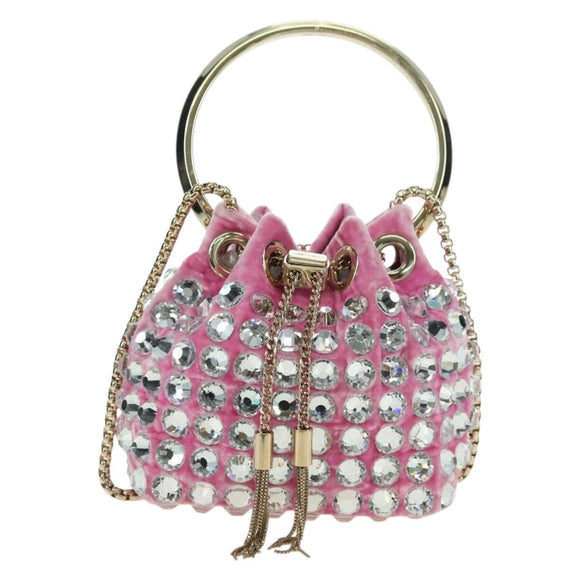Jimmy Choo Chain Bonbon Shoulder Bag Velor 2way Pink Gold Auth 179776SAM