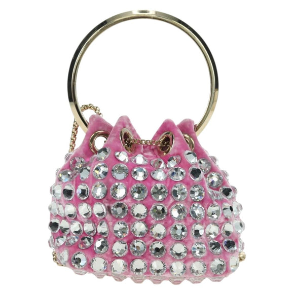 Jimmy Choo Chain Bonbon Shoulder Bag Velor 2way Pink Gold Auth 179776SAM