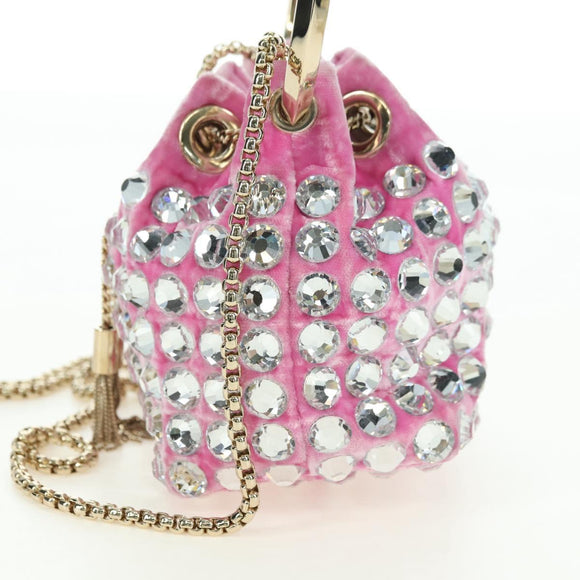 Jimmy Choo Chain Bonbon Shoulder Bag Velor 2way Pink Gold Auth 179776SAM
