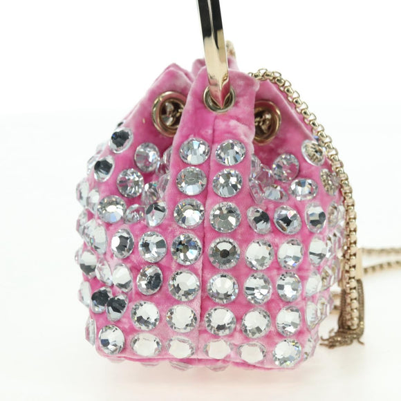 Jimmy Choo Chain Bonbon Shoulder Bag Velor 2way Pink Gold Auth 179776SAM