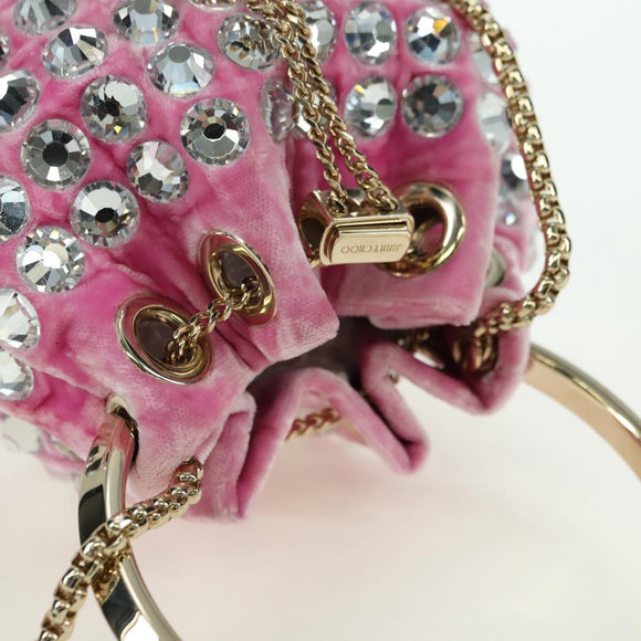 Jimmy Choo Chain Bonbon Shoulder Bag Velor 2way Pink Gold Auth 179776SAM