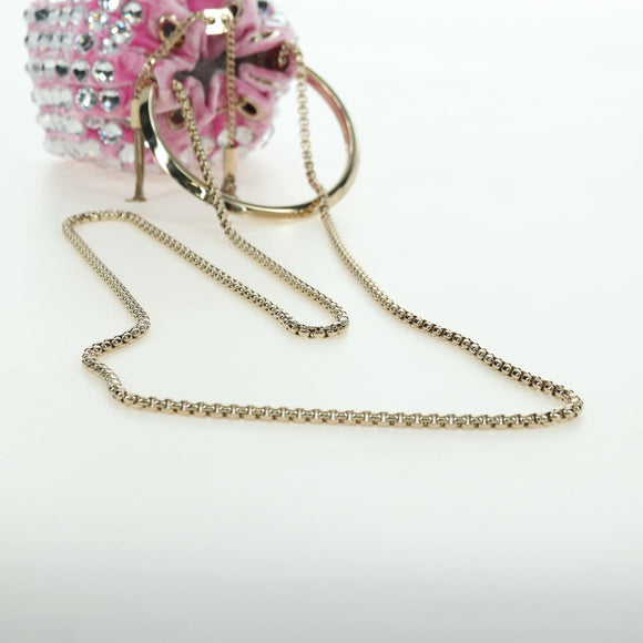 Jimmy Choo Chain Bonbon Shoulder Bag Velor 2way Pink Gold Auth 179776SAM