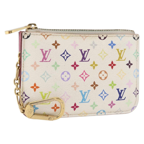 LOUIS VUITTON Multicolor Pochette Cles NM Coin Purse White M93734 LV Auth 179782