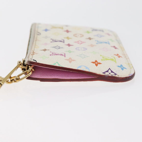 LOUIS VUITTON Multicolor Pochette Cles NM Coin Purse White M93734 LV Auth 179782