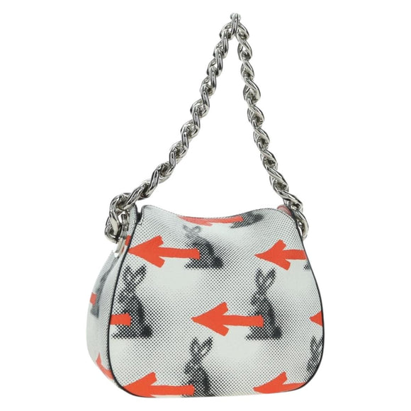 PRADA Sports Chain Shoulder Bag Leather White Silver Auth 179797M